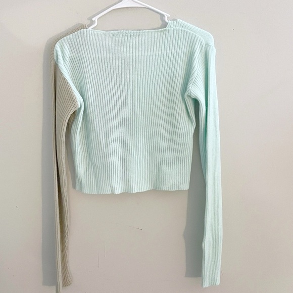 Daisy Street colorblock crop long sleeve cardigan coquette cozy preppy twee - Picture 2 of 4